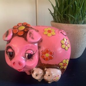 Vintage Dakin & Company 1970 Ceramic Pink Piggy Bank Rare